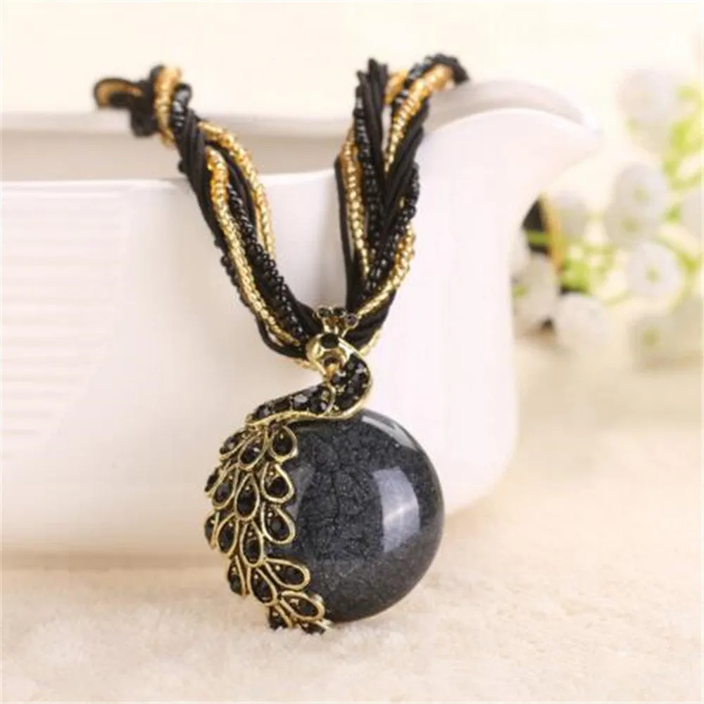 2016 peacock decoration rough necklace short clavicle female chain turquoise stone pendant necklace style summer jewelry
