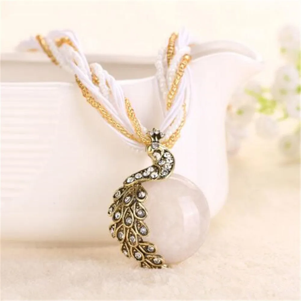 2016 peacock decoration rough necklace short clavicle female chain turquoise stone pendant necklace style summer jewelry