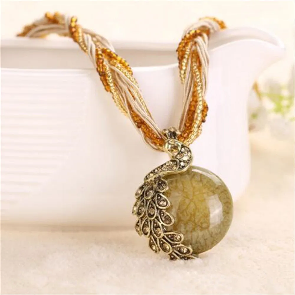 2016 peacock decoration rough necklace short clavicle female chain turquoise stone pendant necklace style summer jewelry