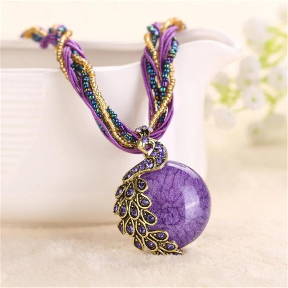 2016 peacock decoration rough necklace short clavicle female chain turquoise stone pendant necklace style summer jewelry