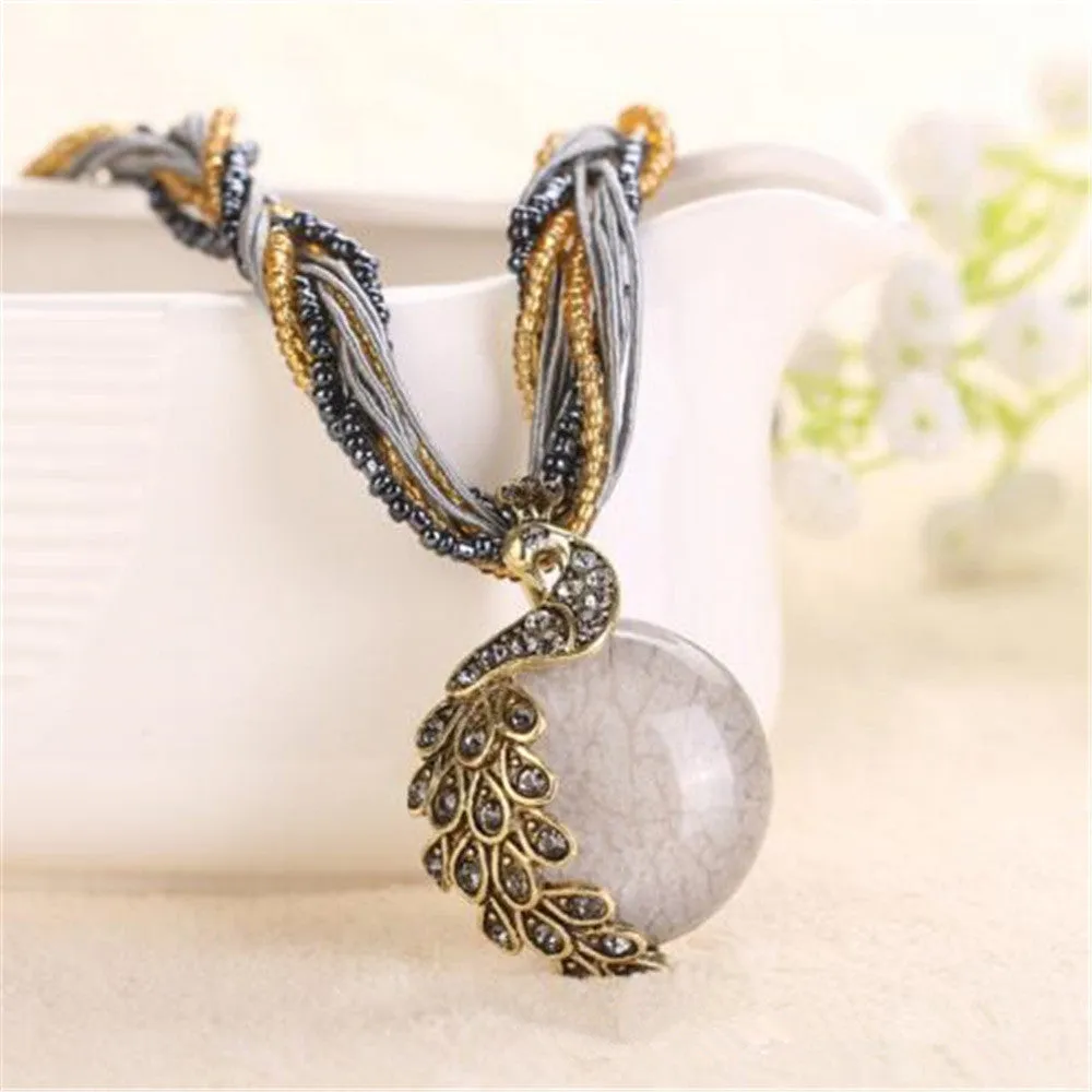 2016 peacock decoration rough necklace short clavicle female chain turquoise stone pendant necklace style summer jewelry