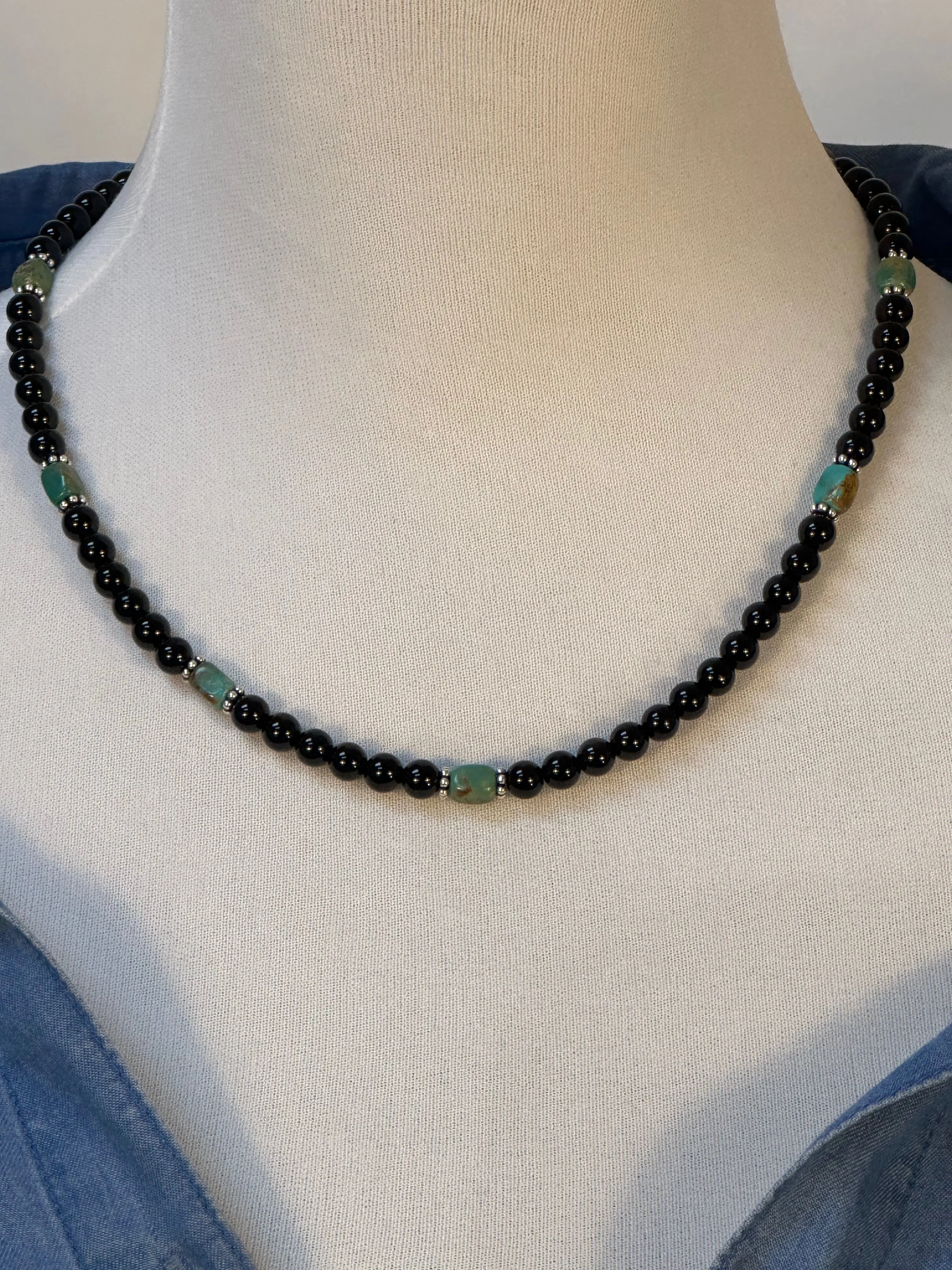 20" Black Onyx and Turquoise Bead Necklace