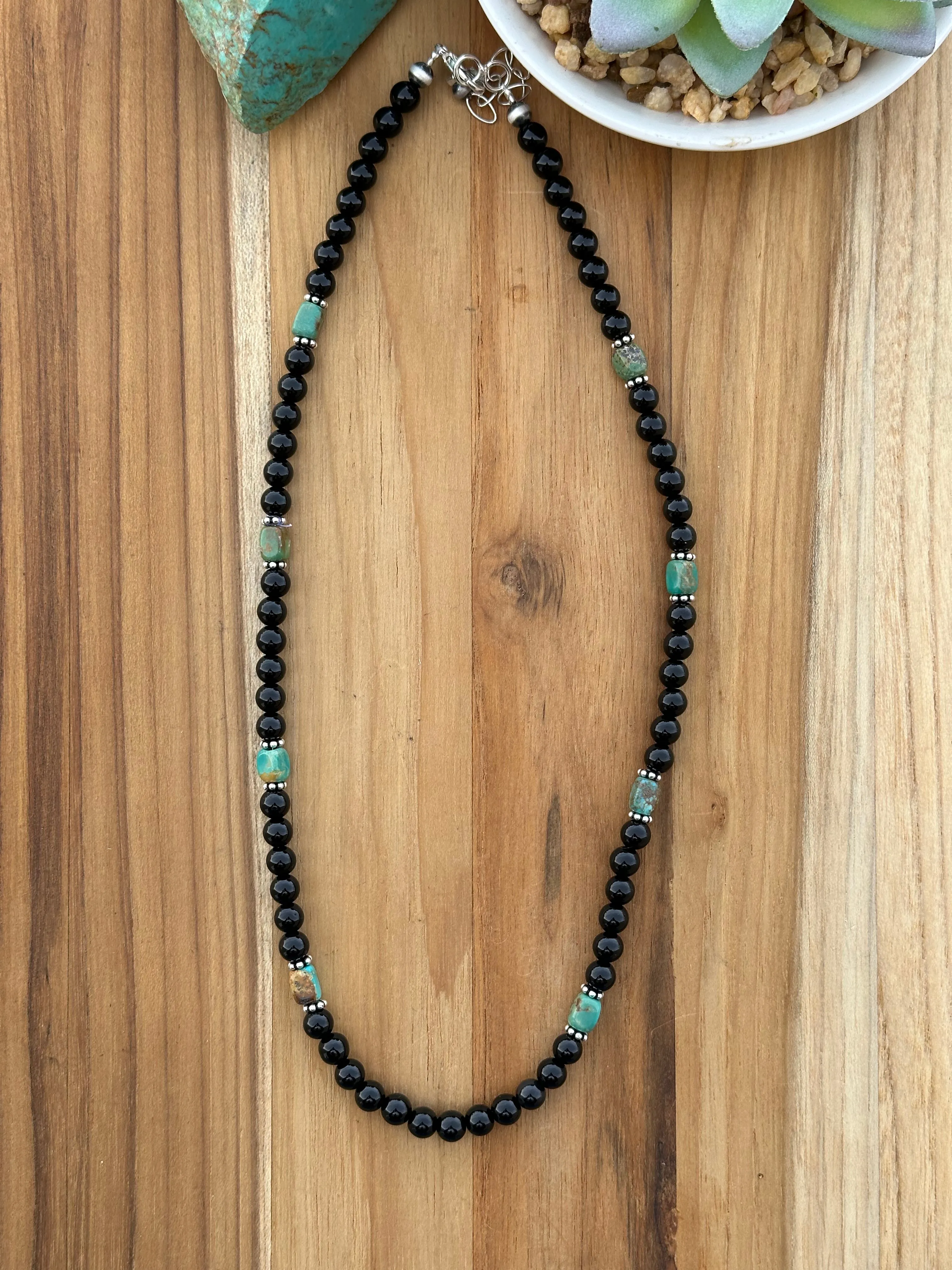 20" Black Onyx and Turquoise Bead Necklace