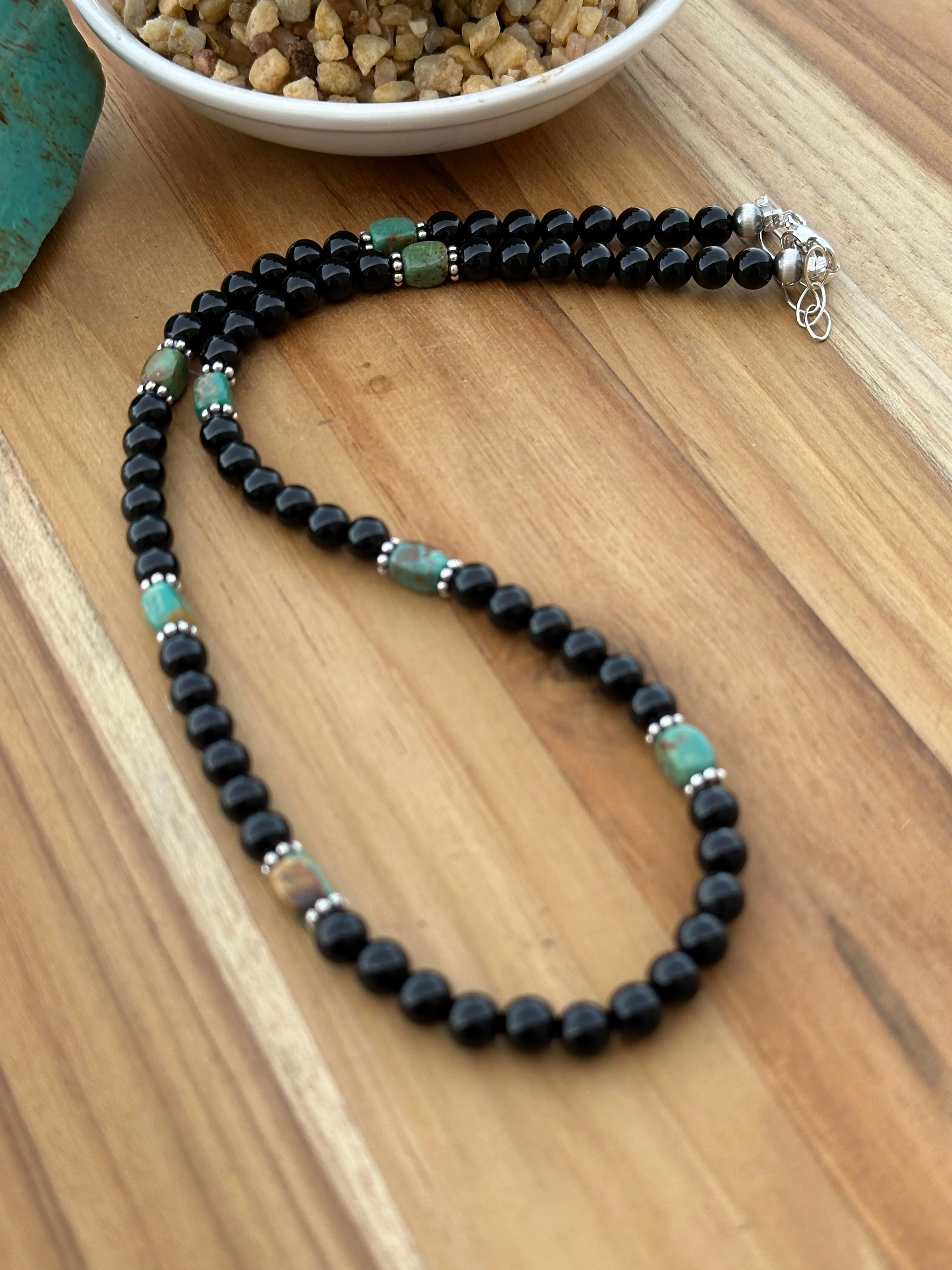 20" Black Onyx and Turquoise Bead Necklace
