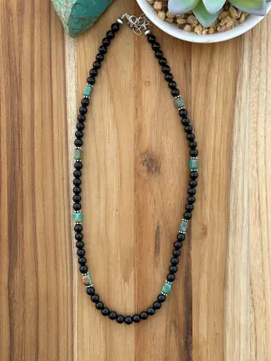 20" Black Onyx and Turquoise Bead Necklace
