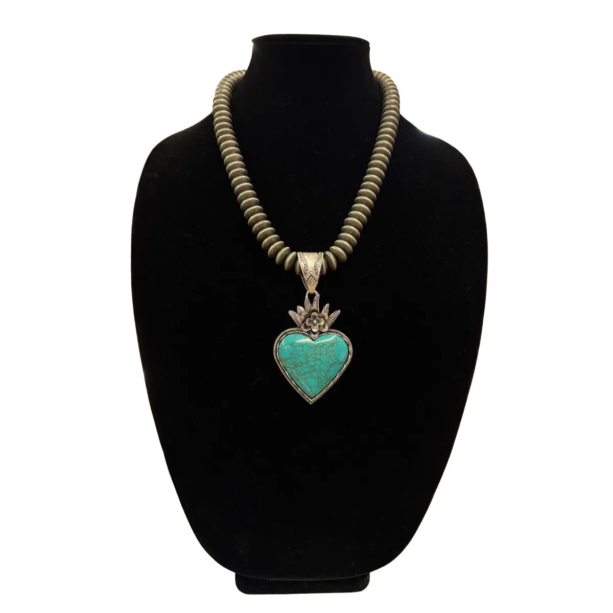 22" Navajo Pearl Fashion Necklace w/ Turquoise Heart Pendant