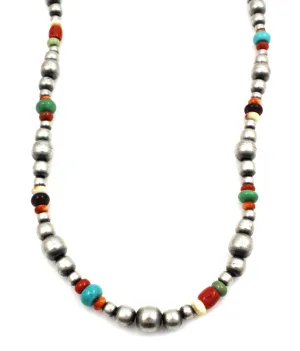 24" Multi Color Silver Bead Necklace
