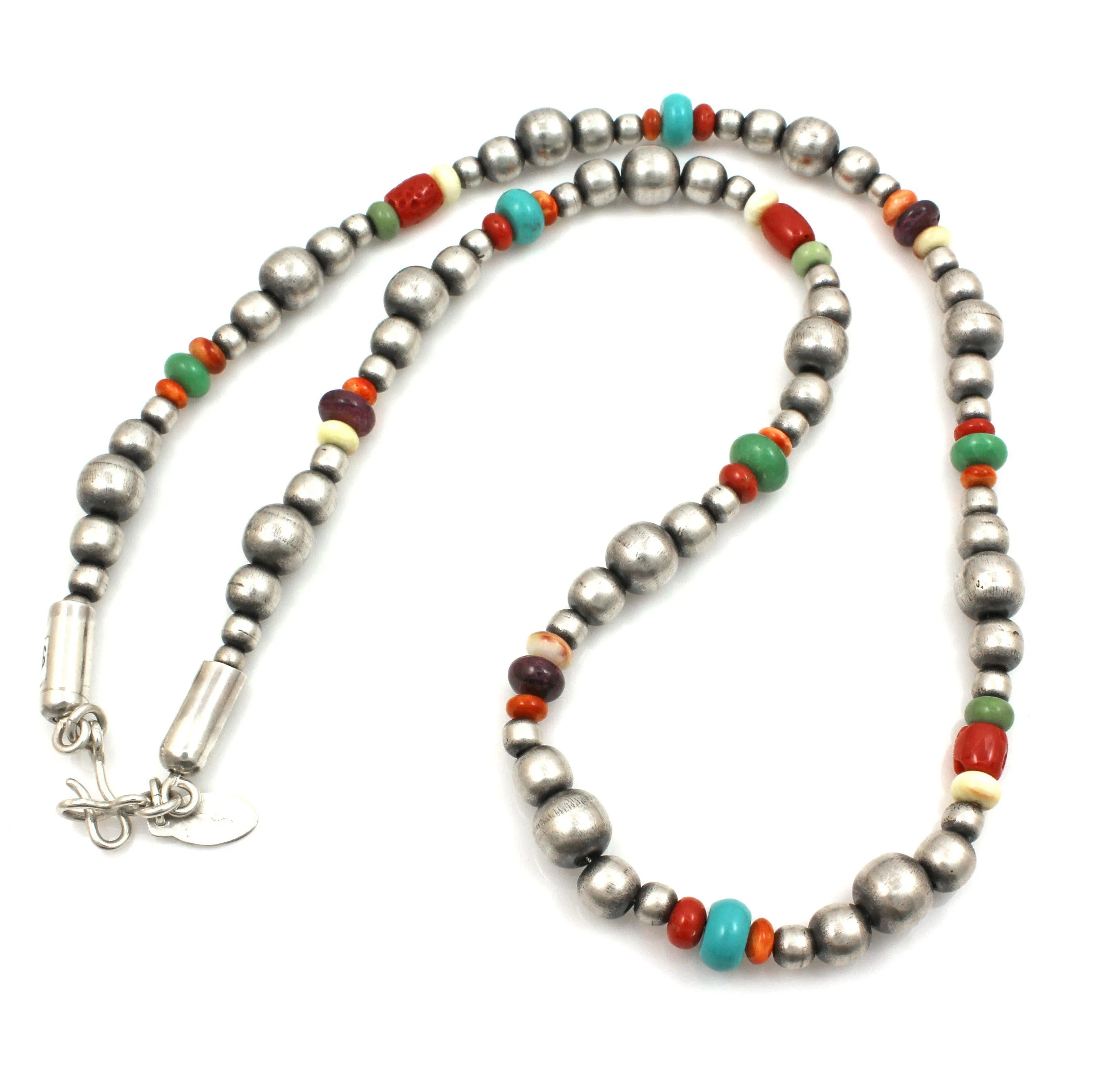 24" Multi Color Silver Bead Necklace