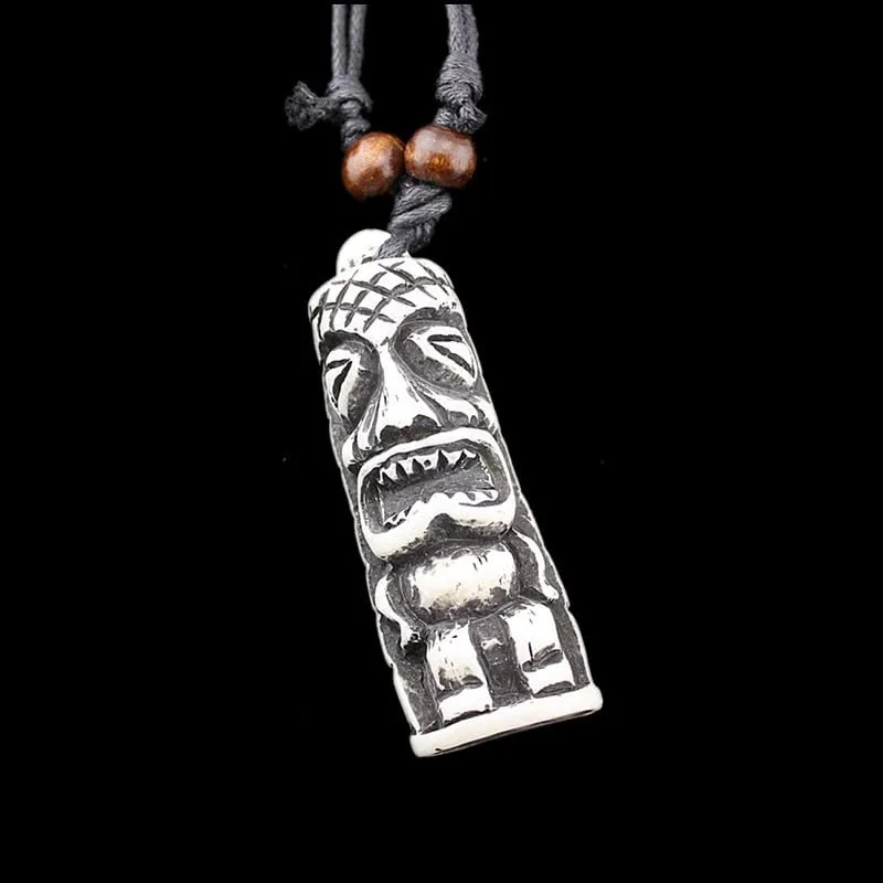 2PCS Hawaiian Protection Amulet Lucky Pendant Necklace Vintage Tiki Fish Hook Turtles Tortoise Shark Wolf Tooth Caved Satue Adjustable Rope Chain Necklaces for Men Women