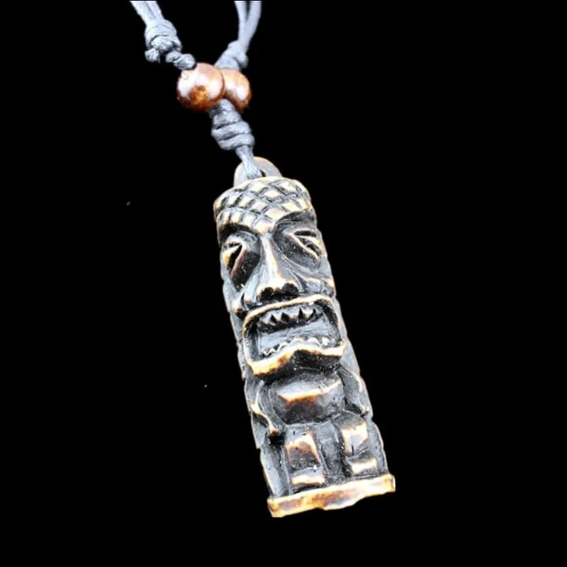 2PCS Hawaiian Protection Amulet Lucky Pendant Necklace Vintage Tiki Fish Hook Turtles Tortoise Shark Wolf Tooth Caved Satue Adjustable Rope Chain Necklaces for Men Women