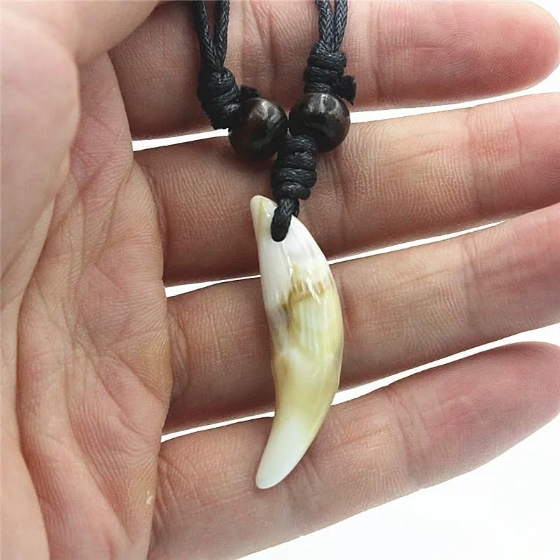 2PCS Hawaiian Protection Amulet Lucky Pendant Necklace Vintage Tiki Fish Hook Turtles Tortoise Shark Wolf Tooth Caved Satue Adjustable Rope Chain Necklaces for Men Women