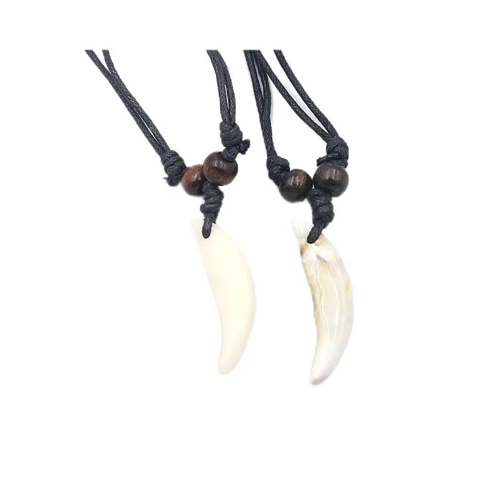 2PCS Hawaiian Protection Amulet Lucky Pendant Necklace Vintage Tiki Fish Hook Turtles Tortoise Shark Wolf Tooth Caved Satue Adjustable Rope Chain Necklaces for Men Women