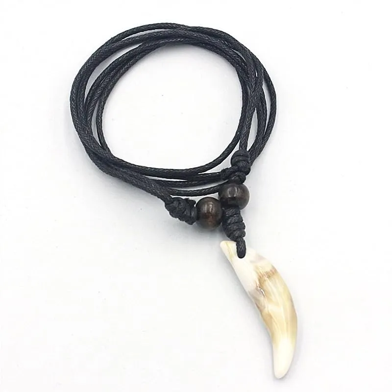 2PCS Hawaiian Protection Amulet Lucky Pendant Necklace Vintage Tiki Fish Hook Turtles Tortoise Shark Wolf Tooth Caved Satue Adjustable Rope Chain Necklaces for Men Women