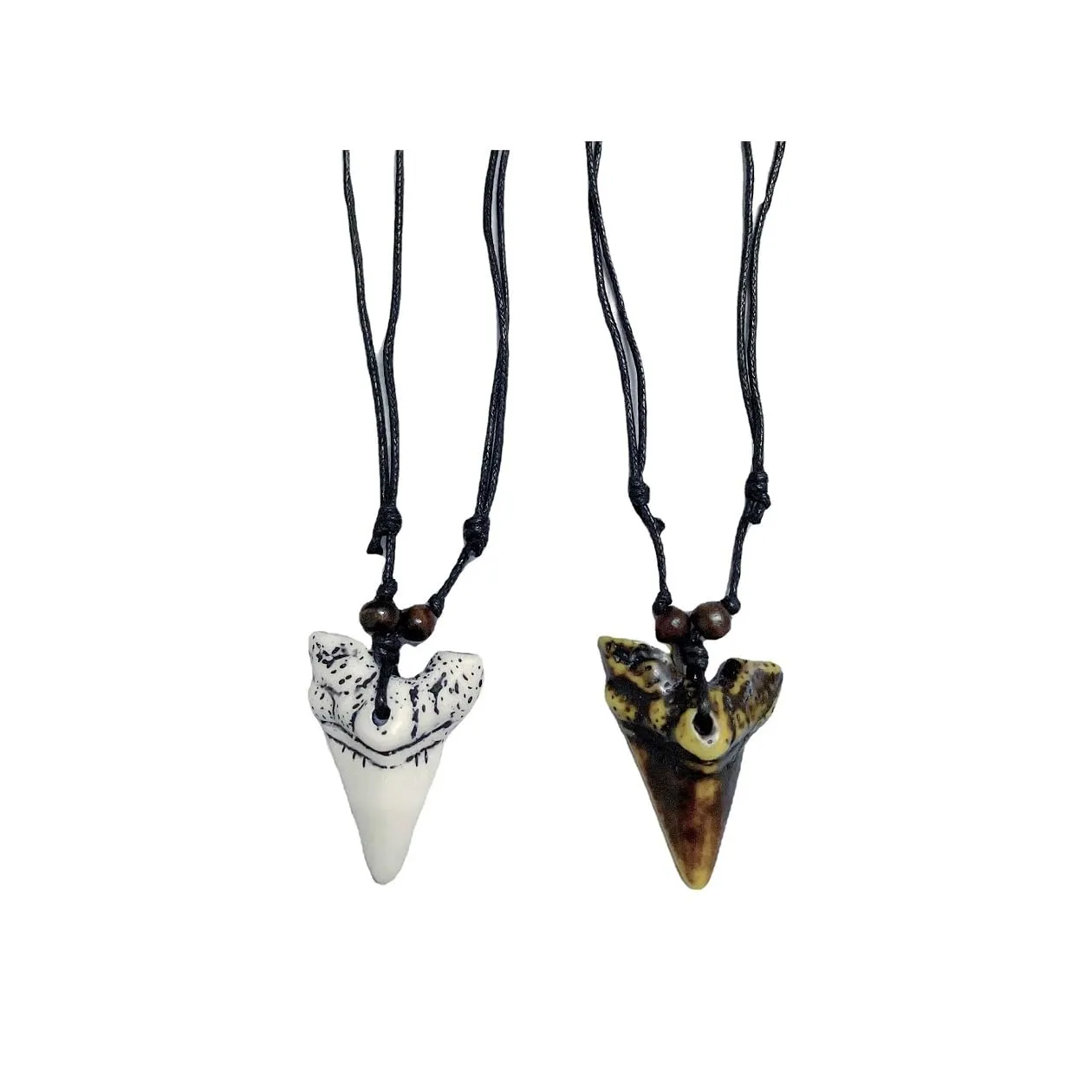 2PCS Hawaiian Protection Amulet Lucky Pendant Necklace Vintage Tiki Fish Hook Turtles Tortoise Shark Wolf Tooth Caved Satue Adjustable Rope Chain Necklaces for Men Women