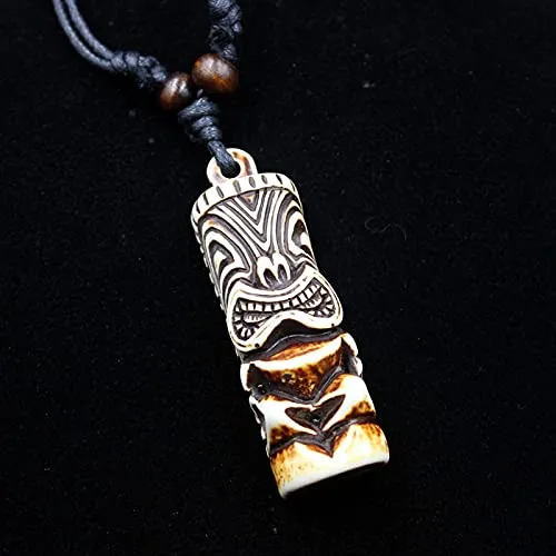 2PCS Hawaiian Protection Amulet Lucky Pendant Necklace Vintage Tiki Fish Hook Turtles Tortoise Shark Wolf Tooth Caved Satue Adjustable Rope Chain Necklaces for Men Women