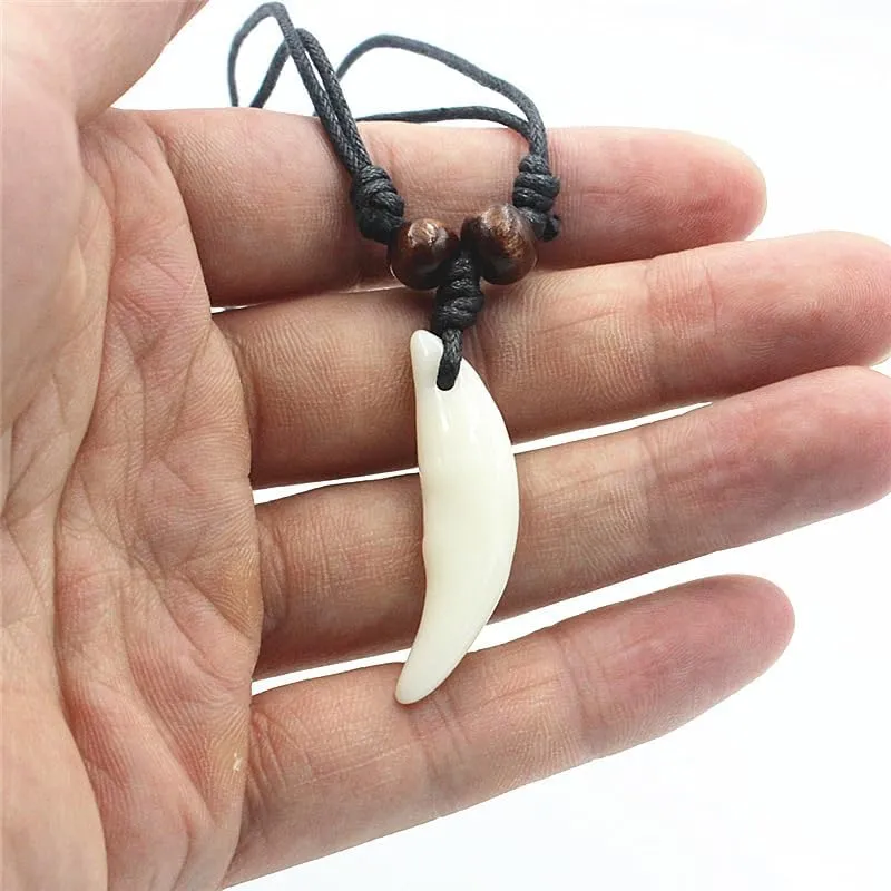 2PCS Hawaiian Protection Amulet Lucky Pendant Necklace Vintage Tiki Fish Hook Turtles Tortoise Shark Wolf Tooth Caved Satue Adjustable Rope Chain Necklaces for Men Women