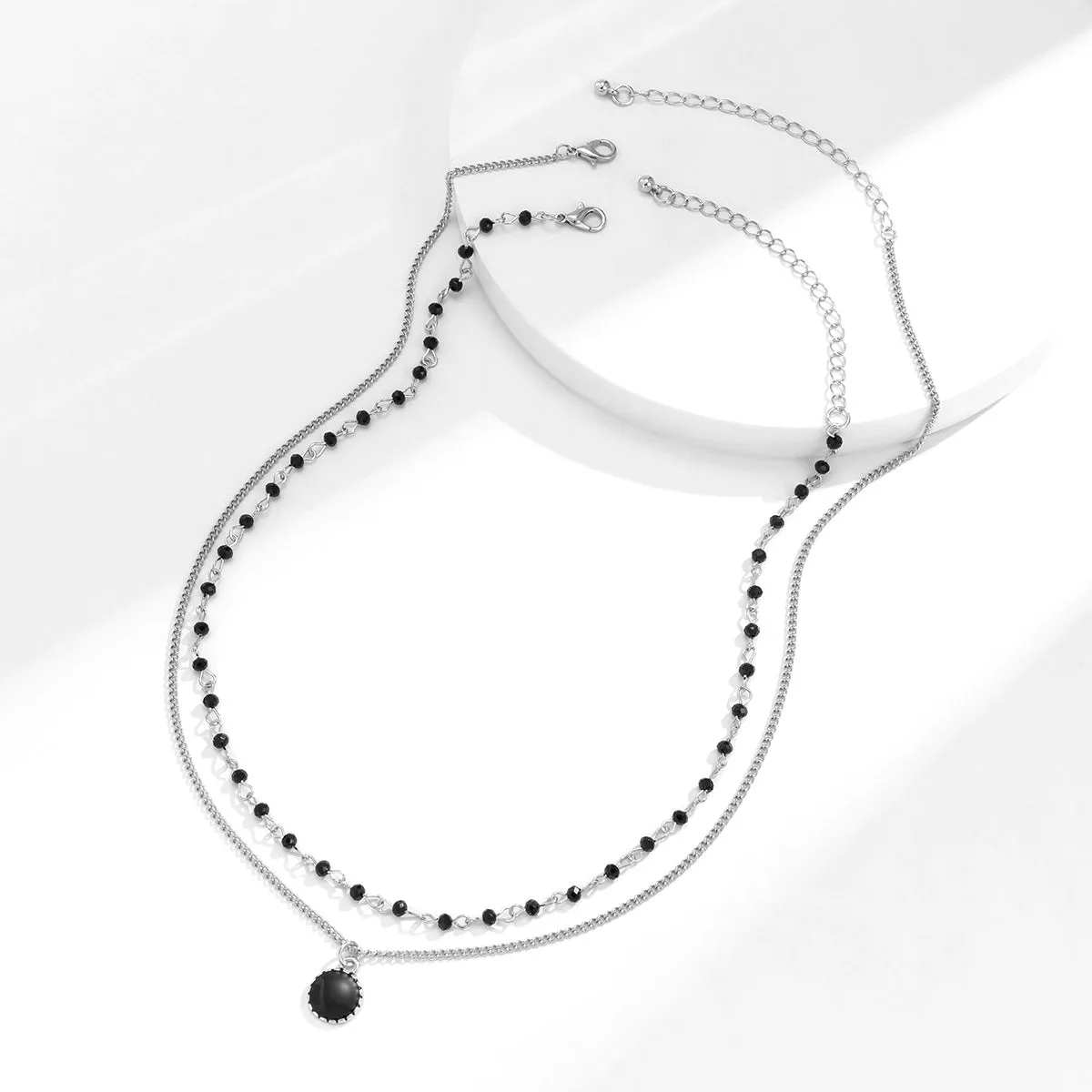2pcs Men's Geometric Pendant Beaded Necklace Set