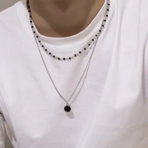 2pcs Men's Geometric Pendant Beaded Necklace Set