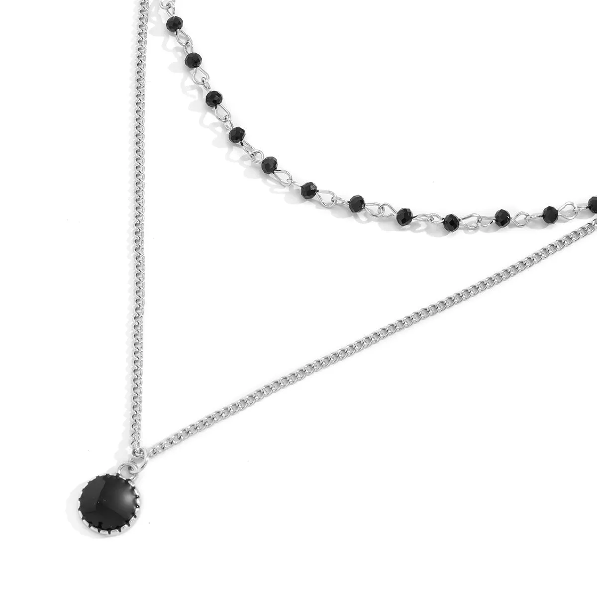 2pcs Men's Geometric Pendant Beaded Necklace Set