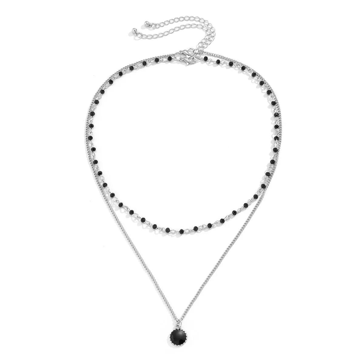 2pcs Men's Geometric Pendant Beaded Necklace Set