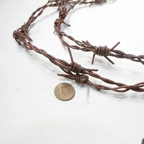 3 Leather Barbed Wire Necklaces Antique Brown Colored   #5652