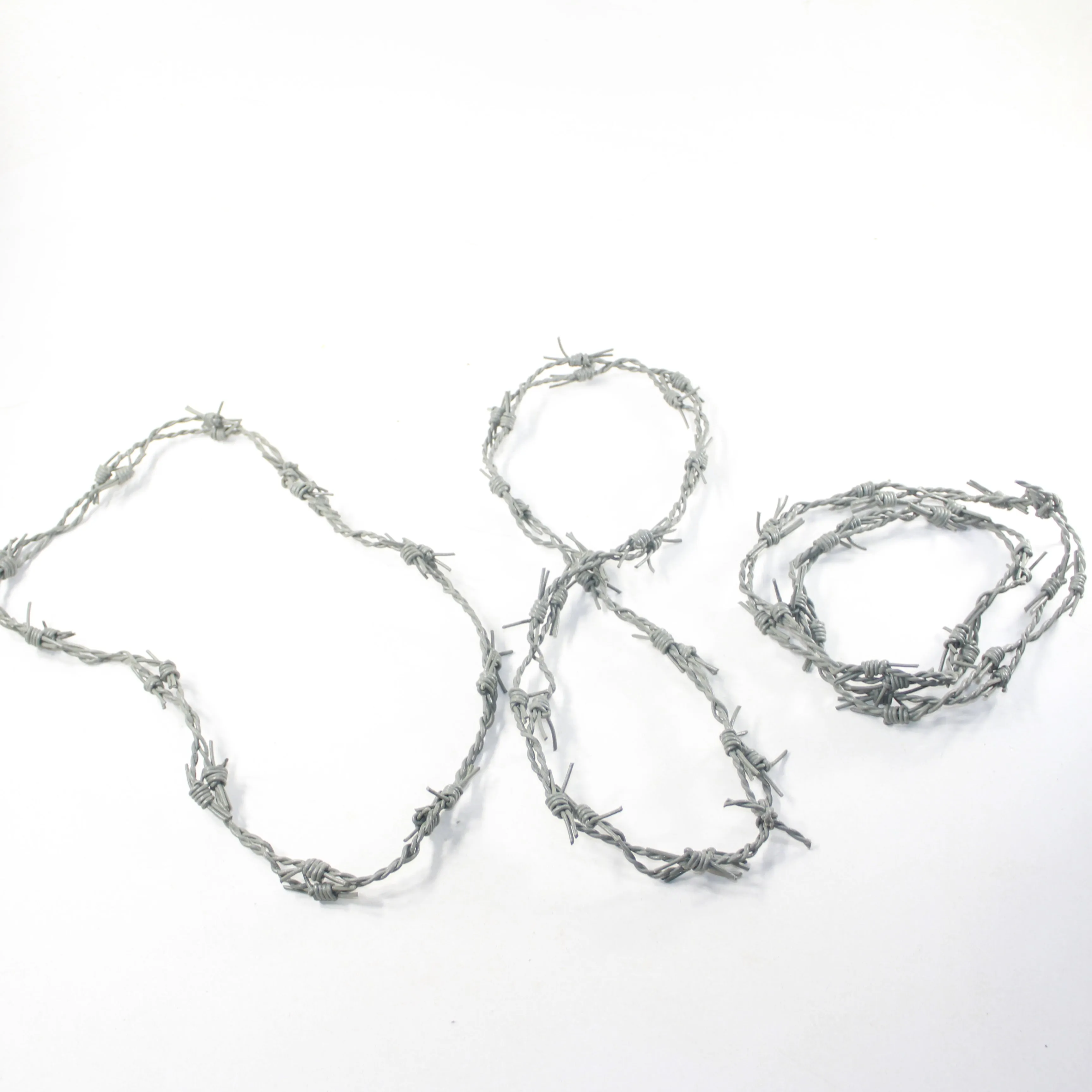 3 Leather Barbed Wire Necklaces Gray Colored   #9925