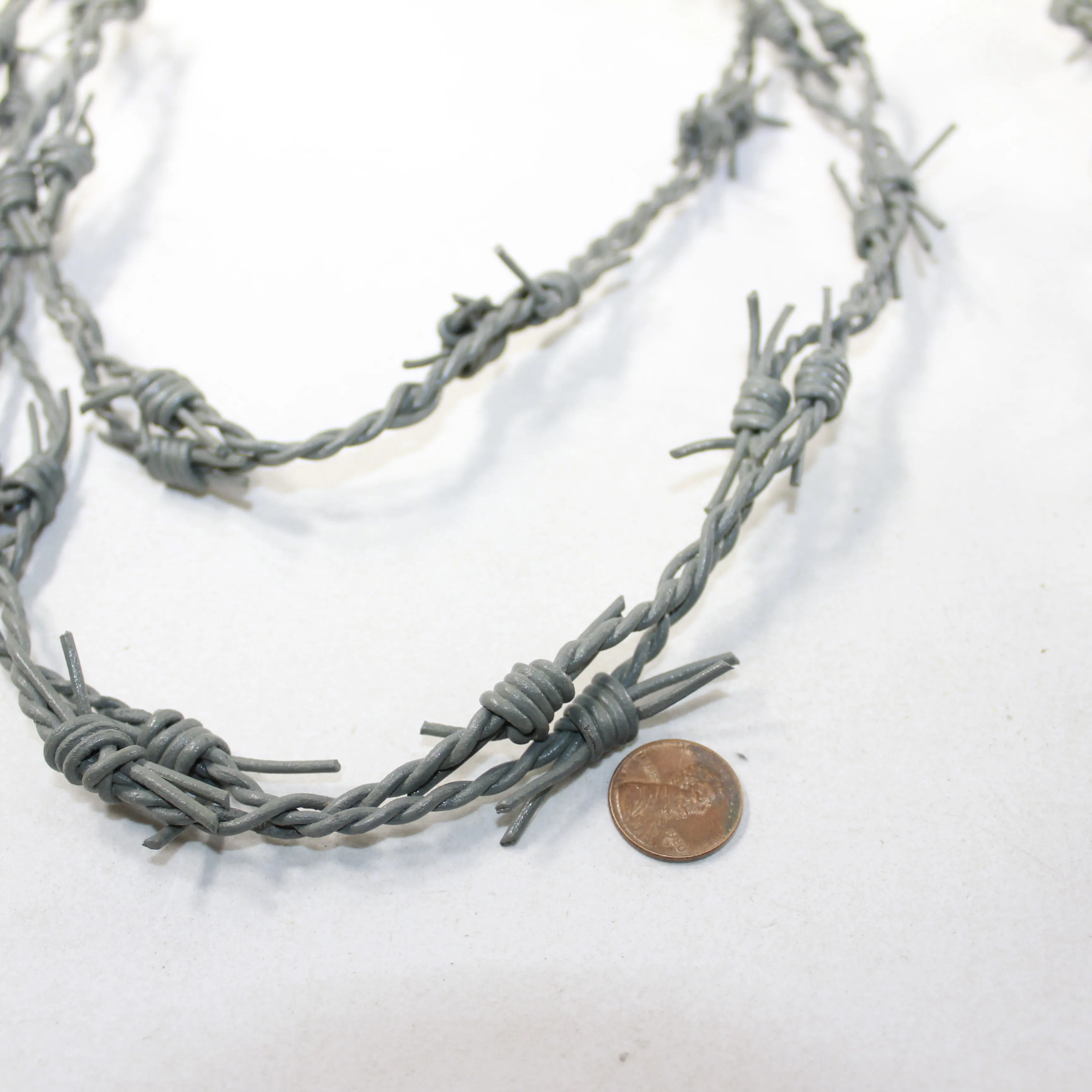 3 Leather Barbed Wire Necklaces Gray Colored   #9925