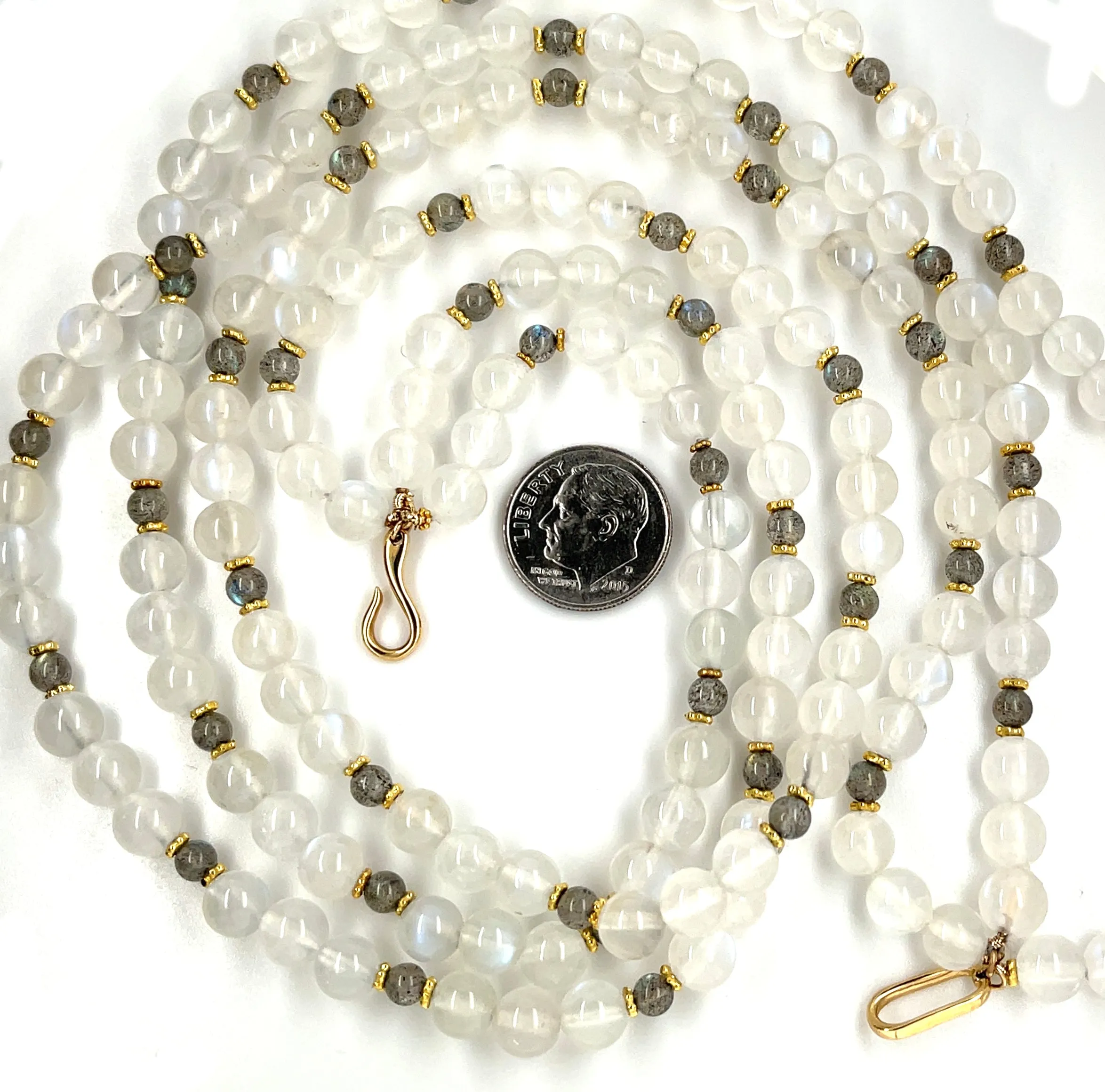 3-Strand Moonstone and Labradorite Bead Necklace with 18k Yellow Gold Spacers