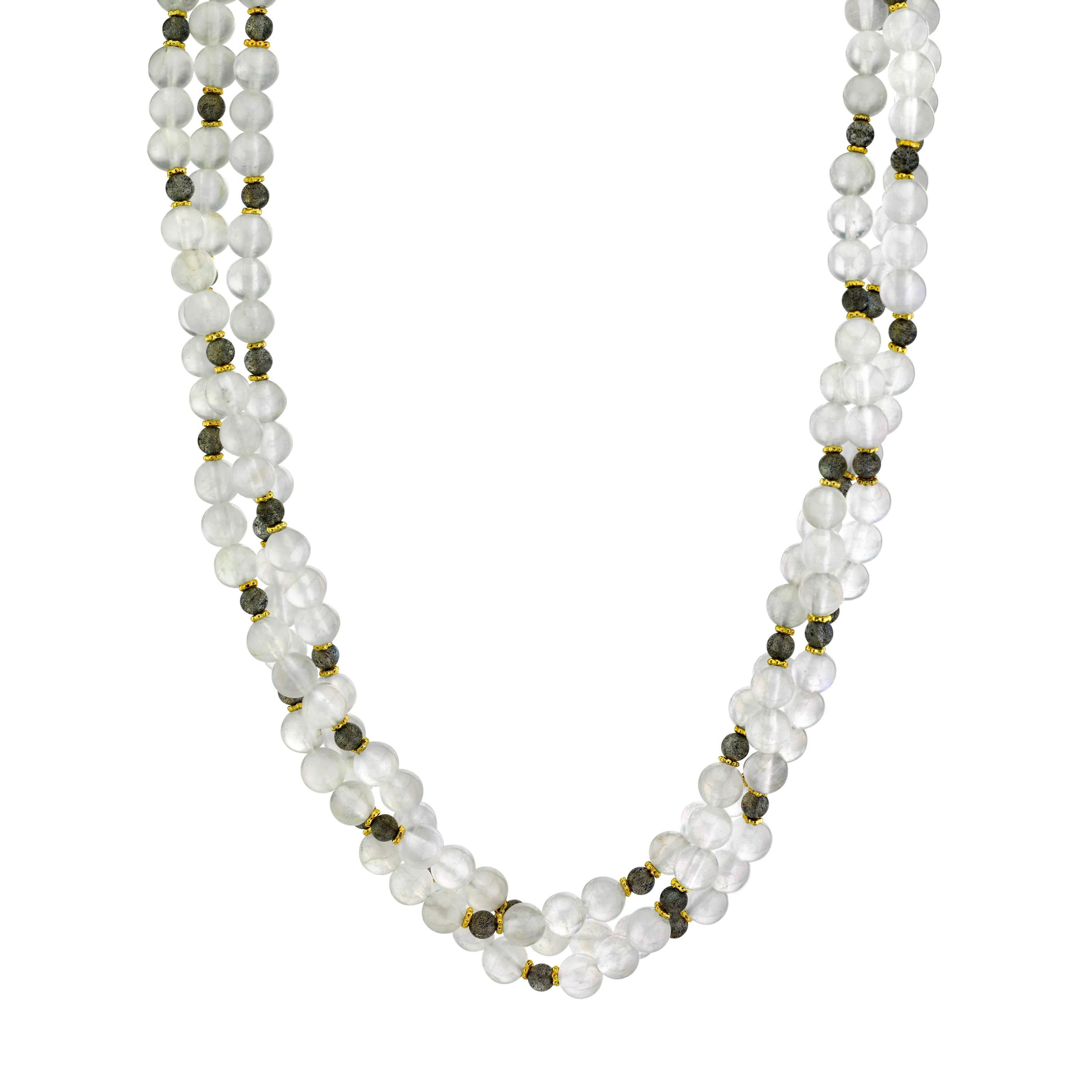 3-Strand Moonstone and Labradorite Bead Necklace with 18k Yellow Gold Spacers