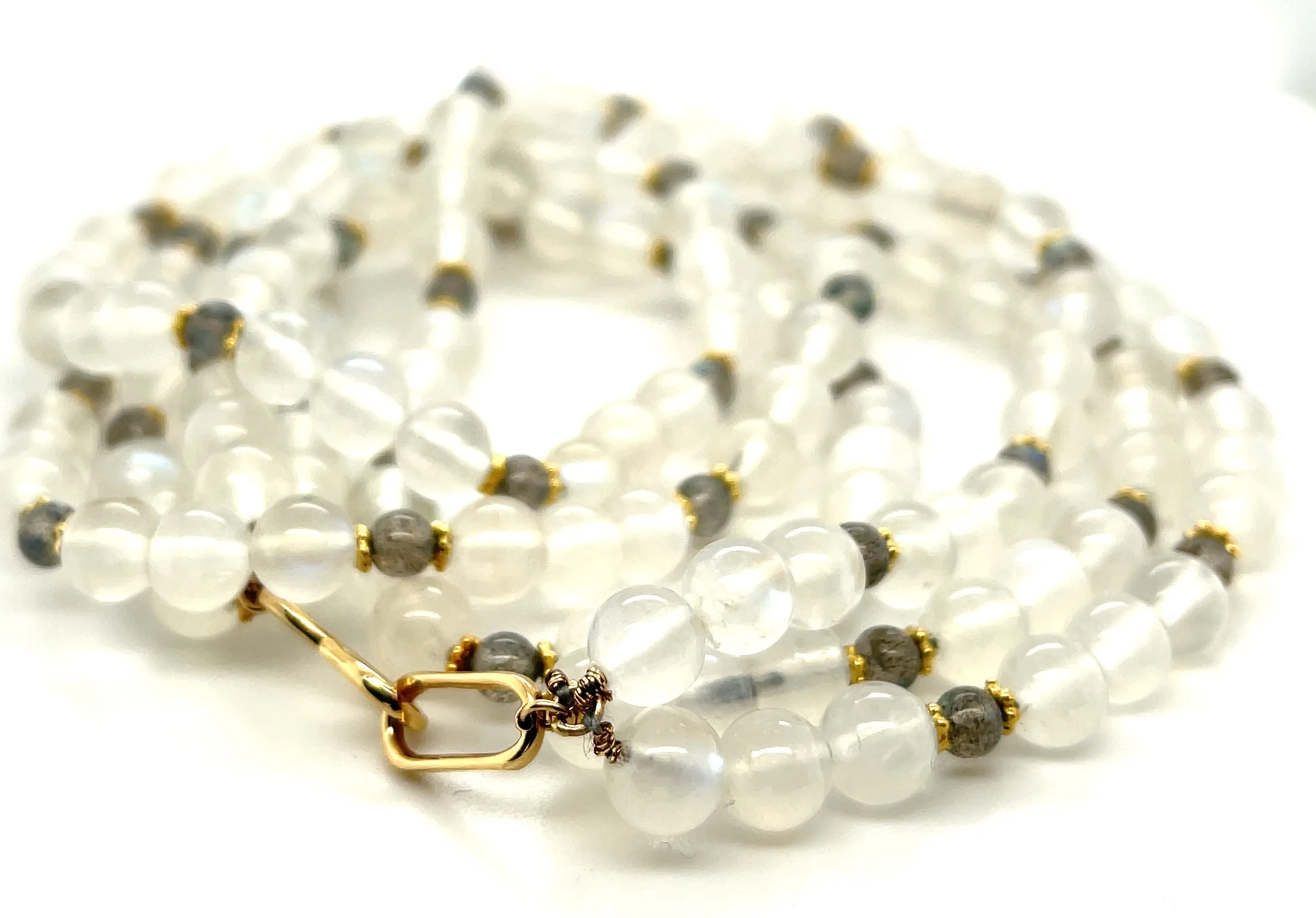 3-Strand Moonstone and Labradorite Bead Necklace with 18k Yellow Gold Spacers