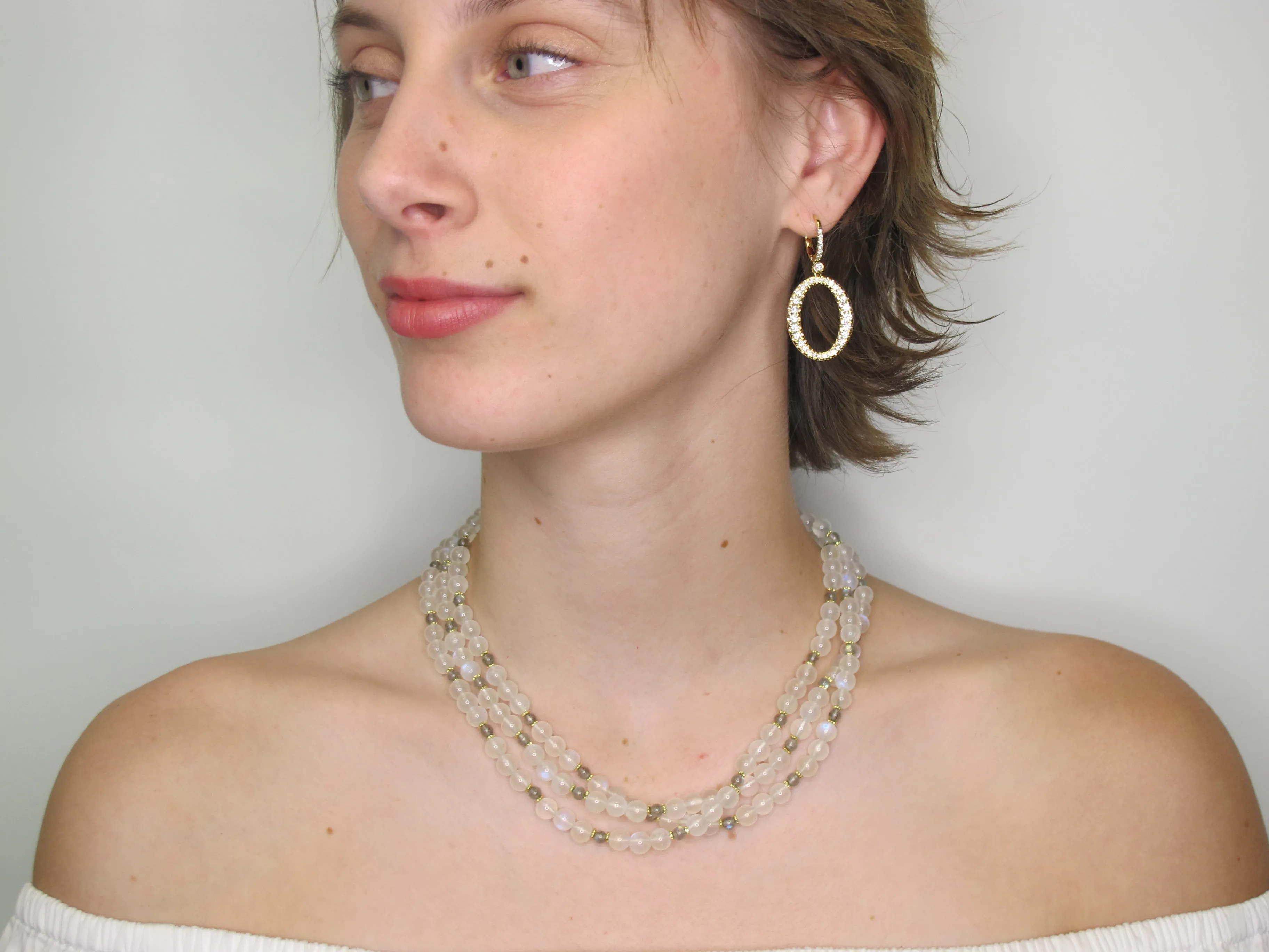 3-Strand Moonstone and Labradorite Bead Necklace with 18k Yellow Gold Spacers