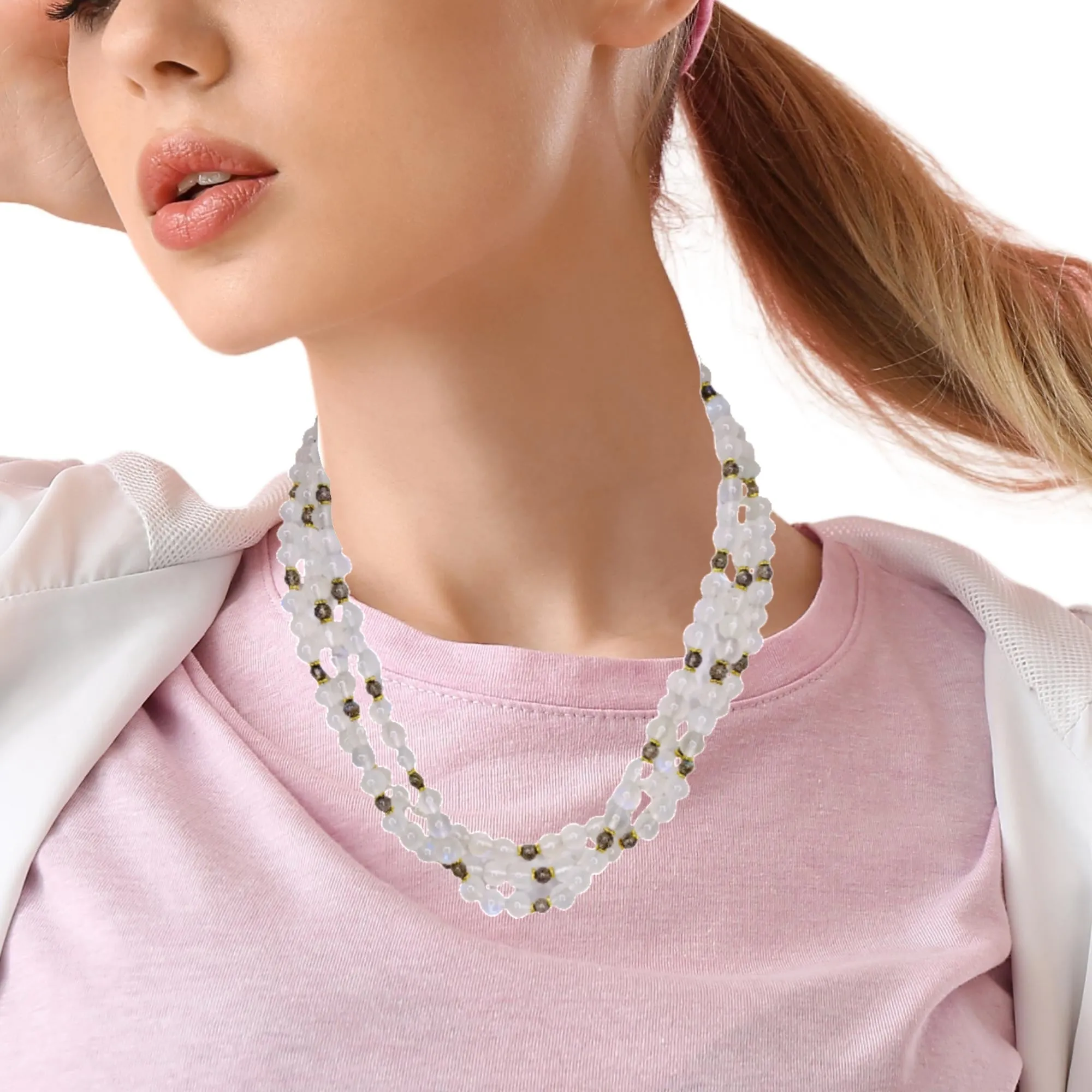 3-Strand Moonstone and Labradorite Bead Necklace with 18k Yellow Gold Spacers
