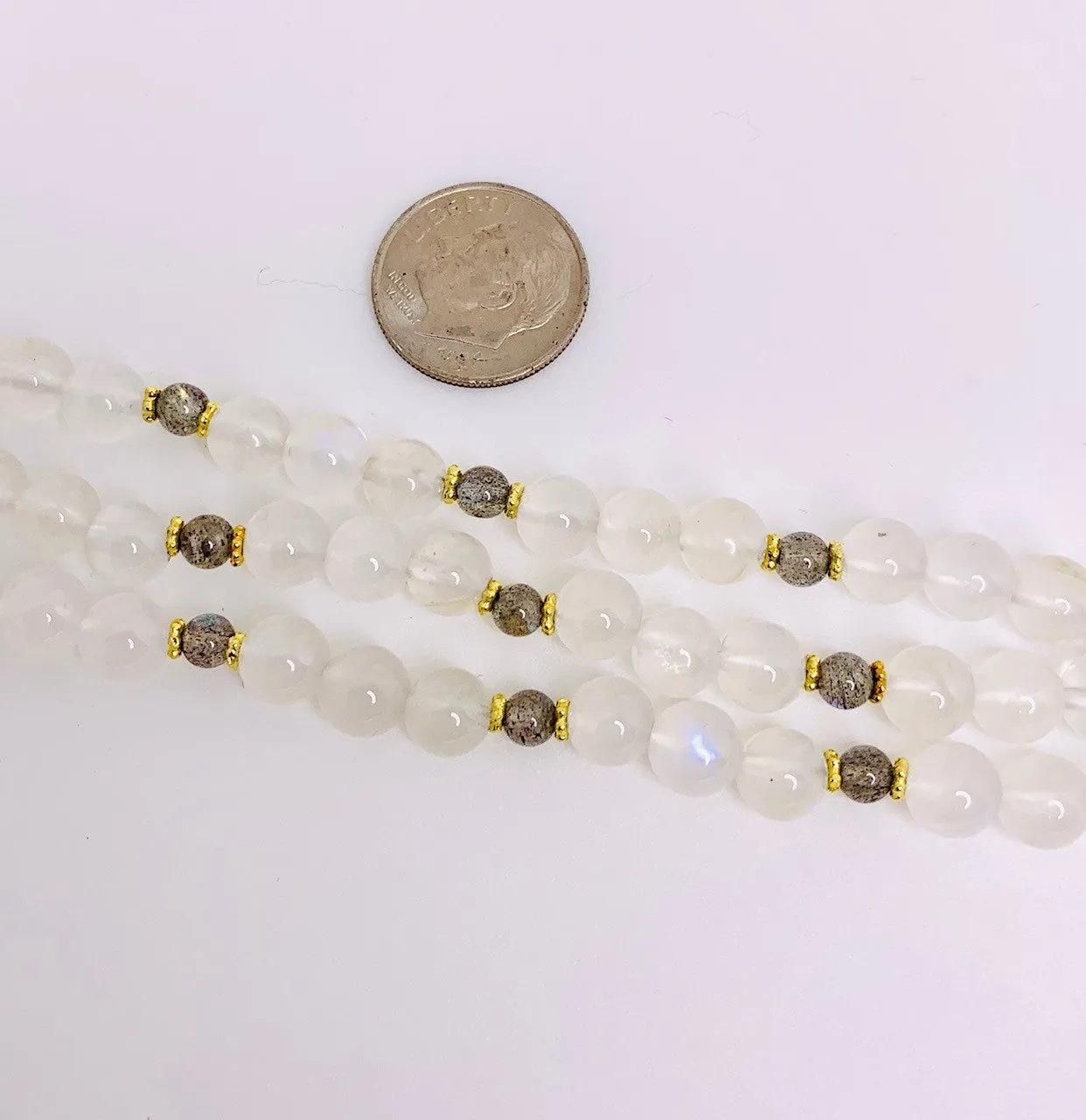 3-Strand Moonstone and Labradorite Bead Necklace with 18k Yellow Gold Spacers