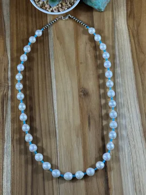 30" Kingman and Freshwater Pearl Necklace
