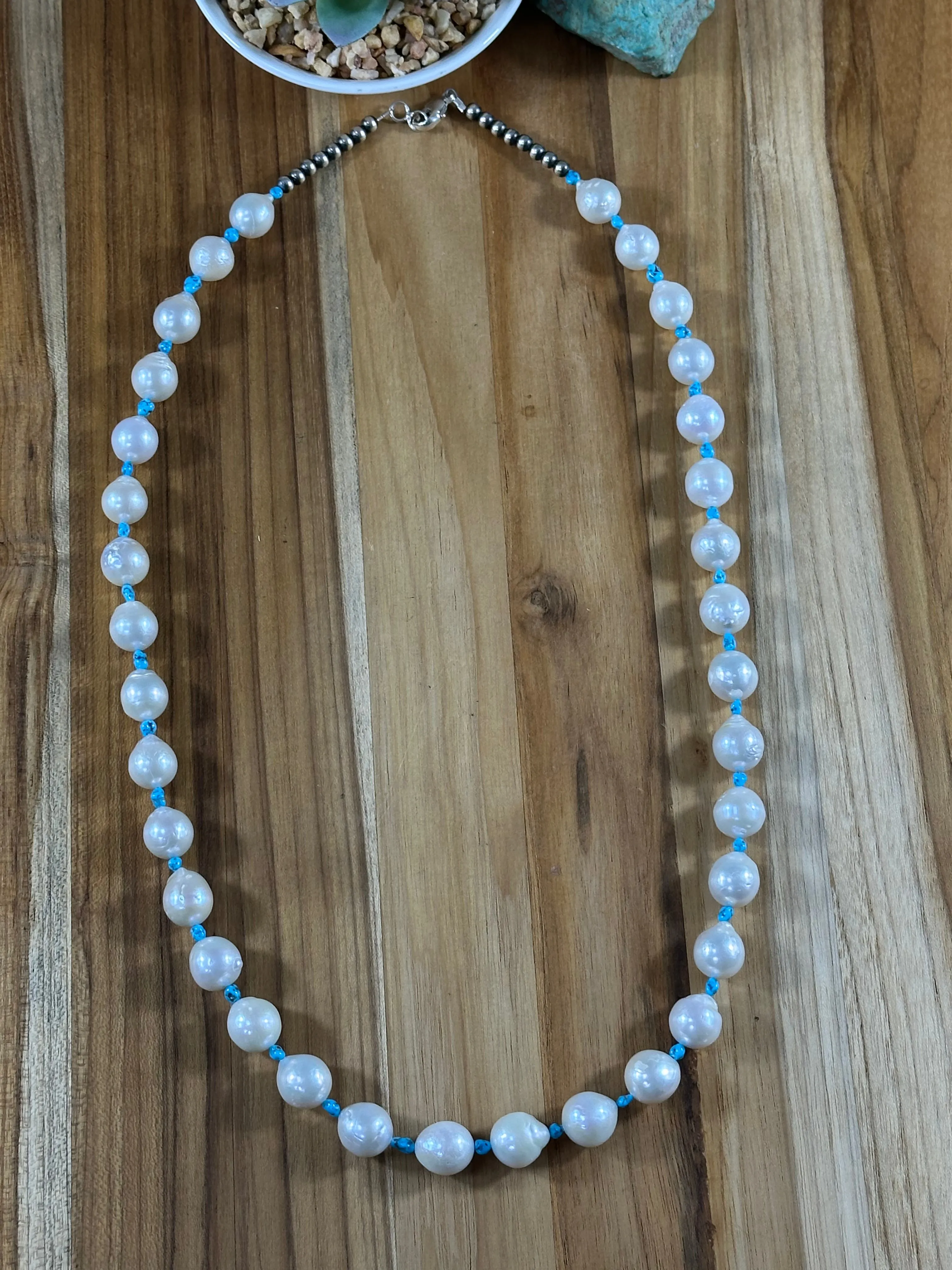 30" Kingman and Freshwater Pearl Necklace