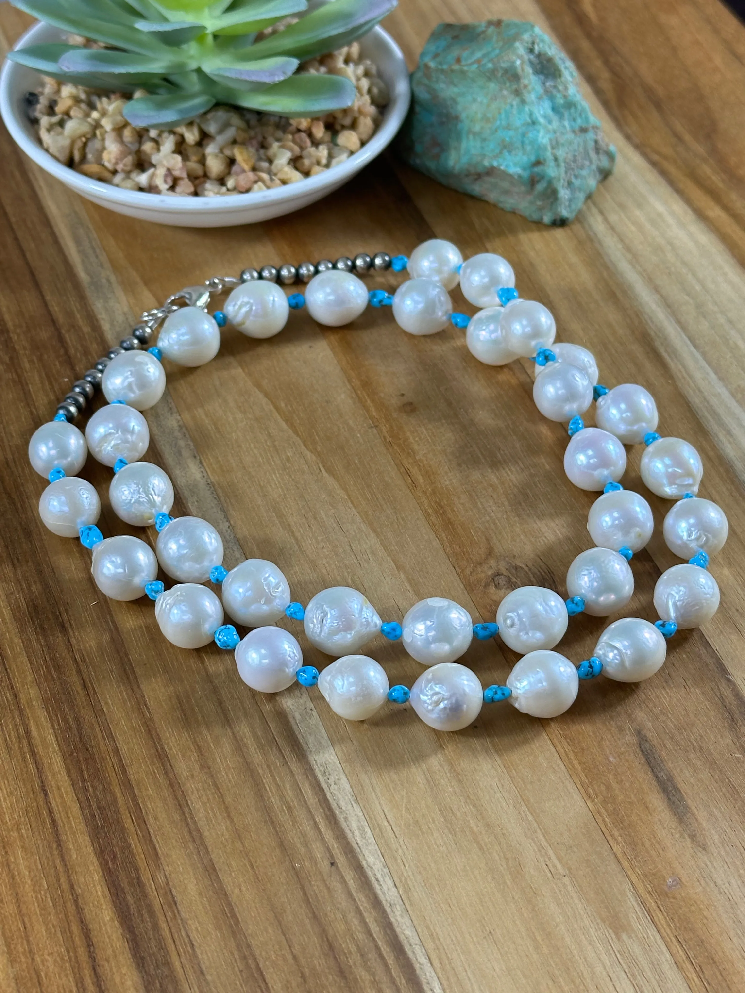 30" Kingman and Freshwater Pearl Necklace