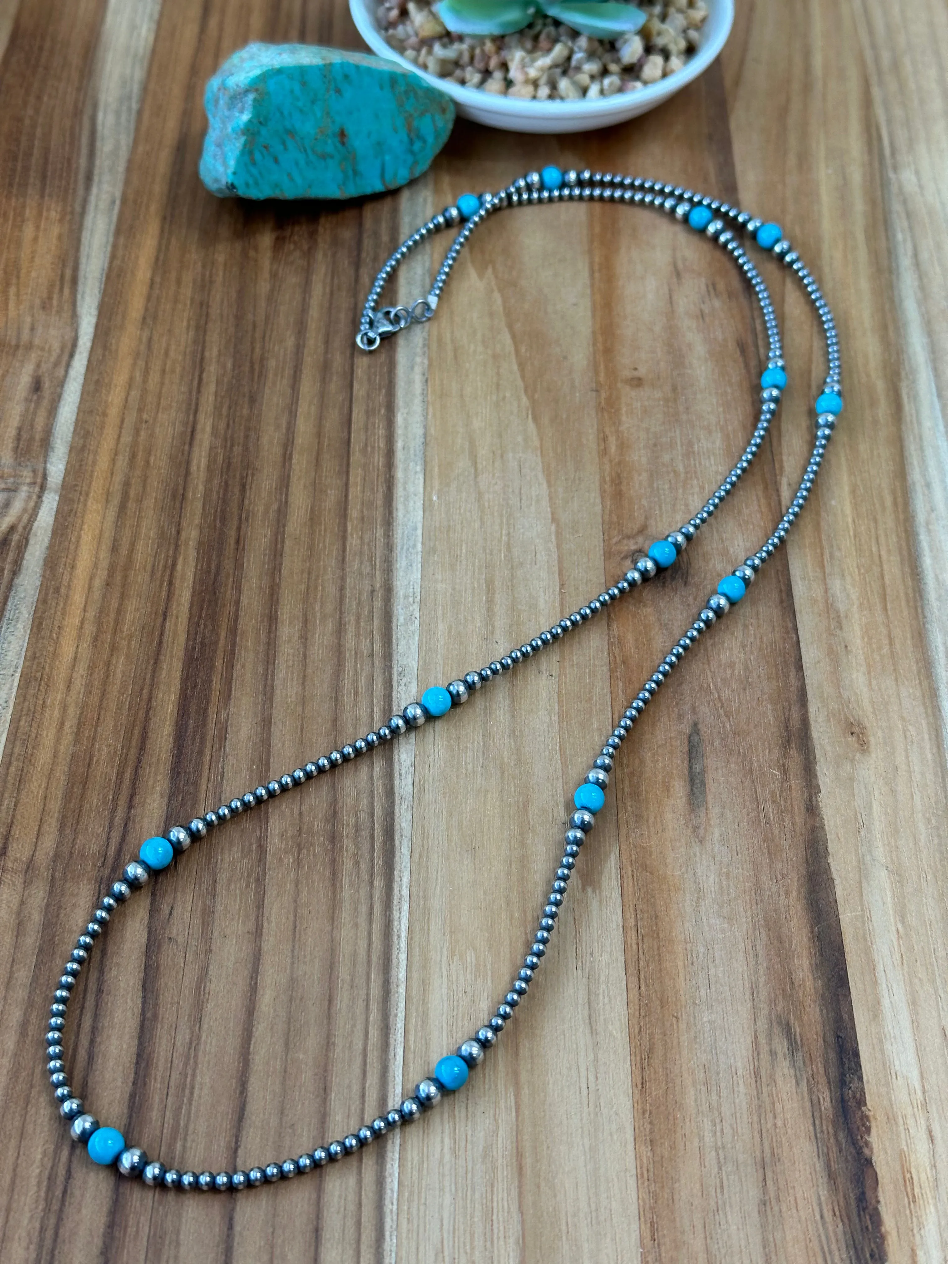 36" Navajo Style Pearl and Turquoise Necklace