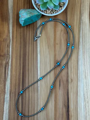 36" Navajo Style Pearl and Turquoise Necklace