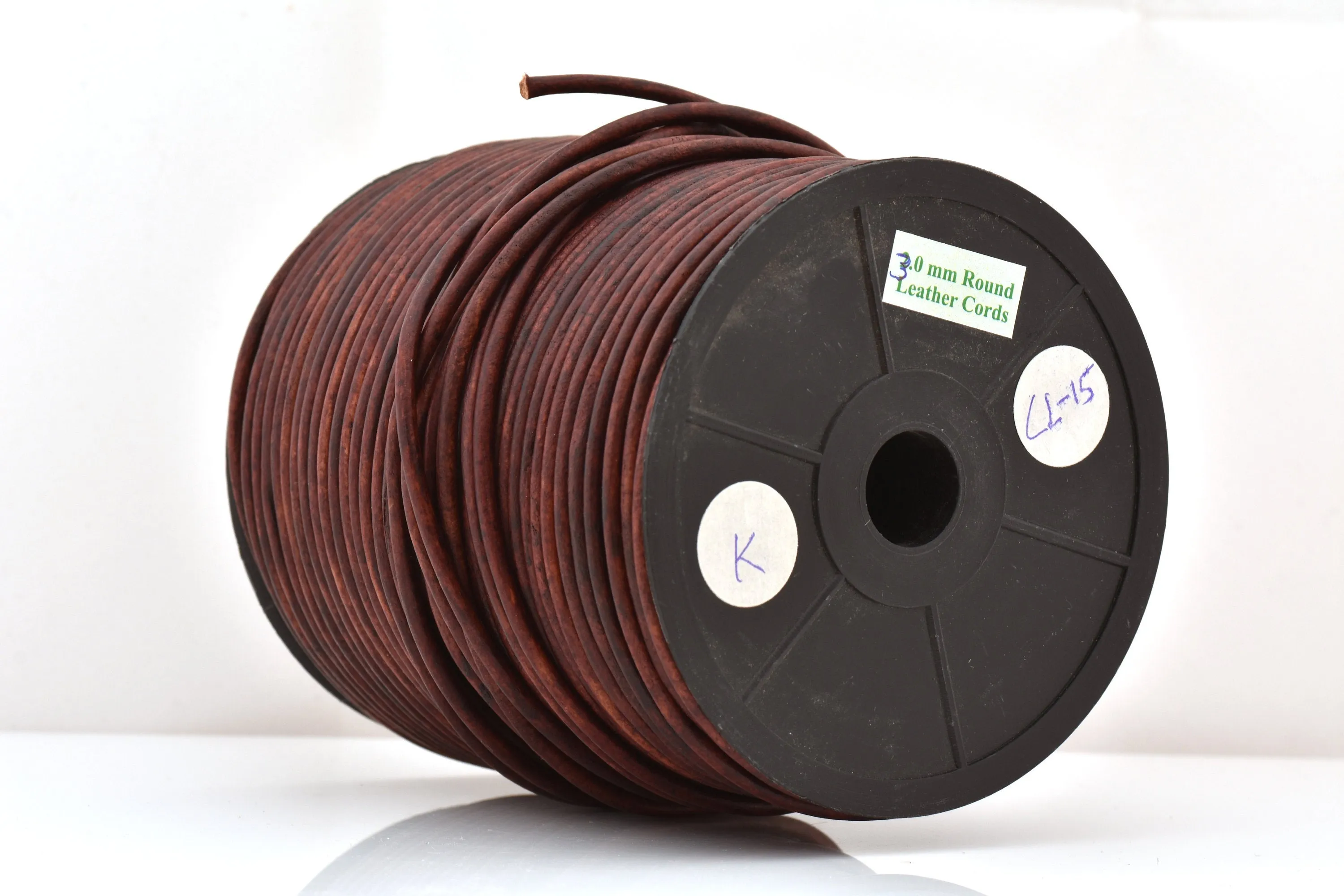 3mm Distressed Red Brown Leather Cord - Round - Matt Finish - Indian Leather - Wrap Bracelet Making Findings - Antique Color - Natural Dye