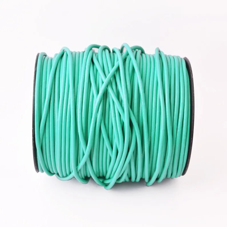 3mm Leather Cord - Cyan Blue - Round - Matt Finish - Indian Leather - Wrap Bracelet Making Findings - Antique Color Natural Dye