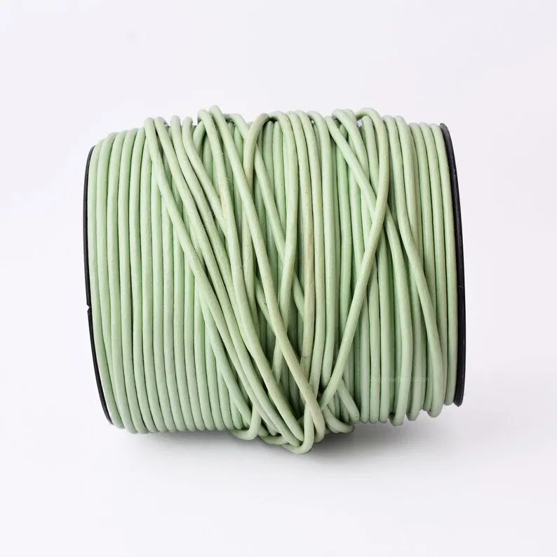 3mm Leather Cord - Mint Green - Round - Indian Leather - Wrap Bracelet Making Findings - Antique Color Natural Dye