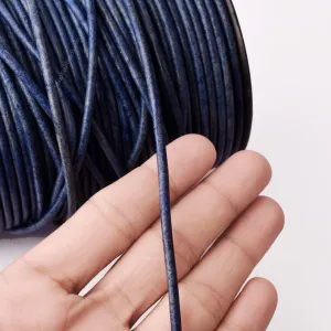 3mm Leather Cord - Vintage Ink Blue - Round - Matt Finish - Indian Leather - Wrap Bracelet Making Findings - Antique Color Natural Dye