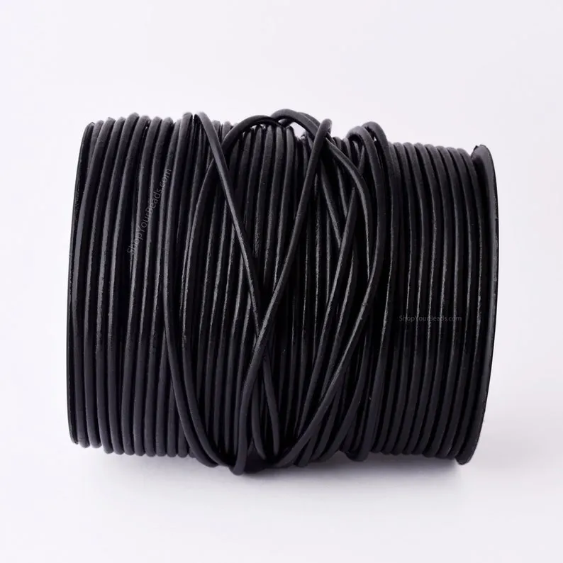 3mm Natural Black Leather Cord - Round - Premium Quality - Indian Leather - Wrap Bracelet Making Findings - Lead Free - Necklace Making