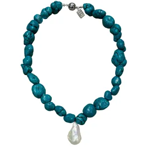 426-01 | TURQUOISE CHOKER & WILD PEARL DROP 18"