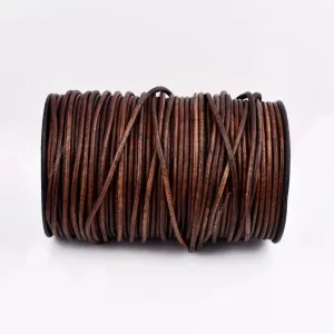 4mm Light Brown Leather Cord - Round - Distressed Matt Finish - Indian Leather - Wrap Bracelet Making Findings - Antique Color - Natural Dye
