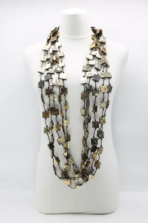 5 STRAND RECYCLED WOOD SQUARES NECKLACES - HAND GILDED - SMALL