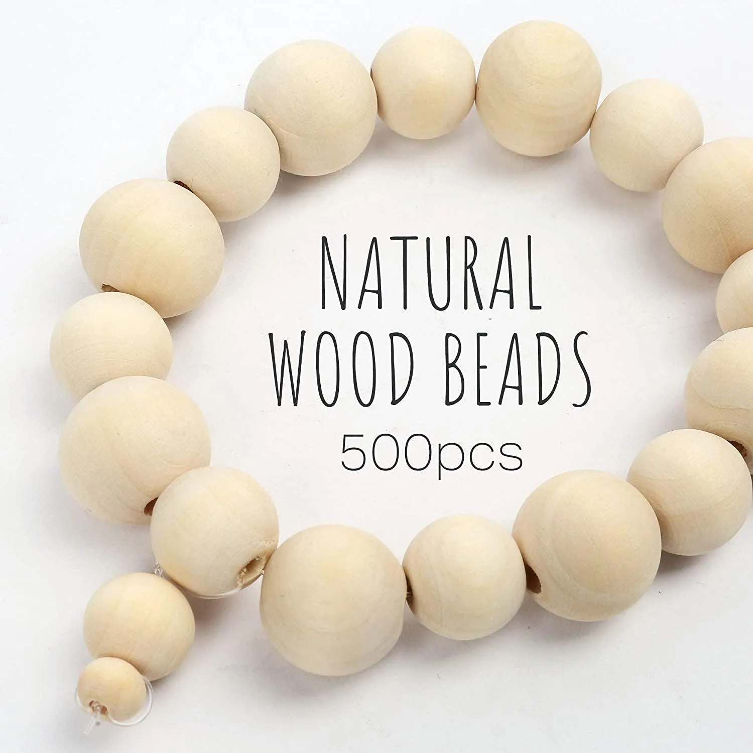 500Pcs Wooden Beads 6 Sizes Unfinished Natural Wood Crafts round Predrilled Balls Jewelry 8Mm 10Mm 12Mm 14Mm 16Mm 18Mm