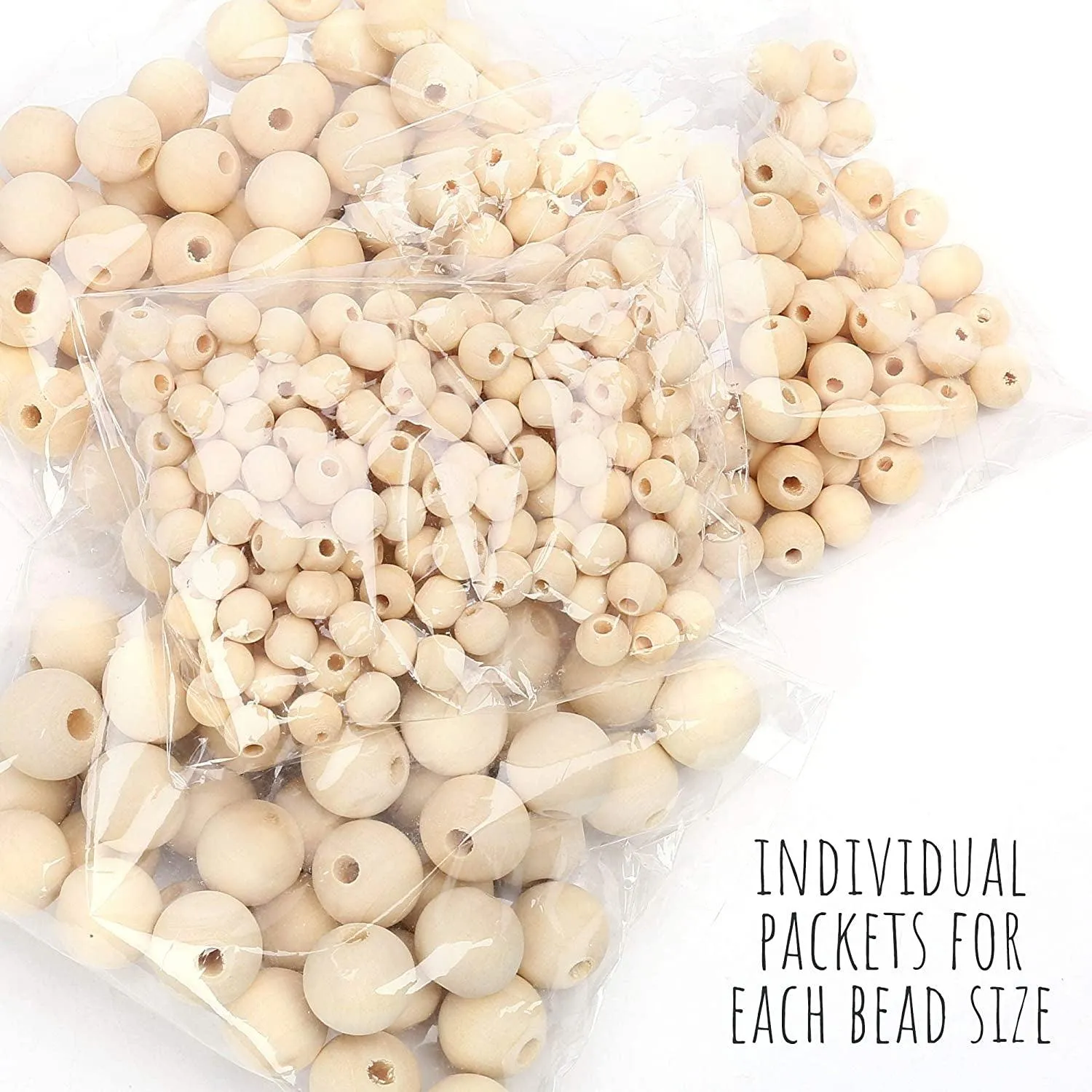 500Pcs Wooden Beads 6 Sizes Unfinished Natural Wood Crafts round Predrilled Balls Jewelry 8Mm 10Mm 12Mm 14Mm 16Mm 18Mm