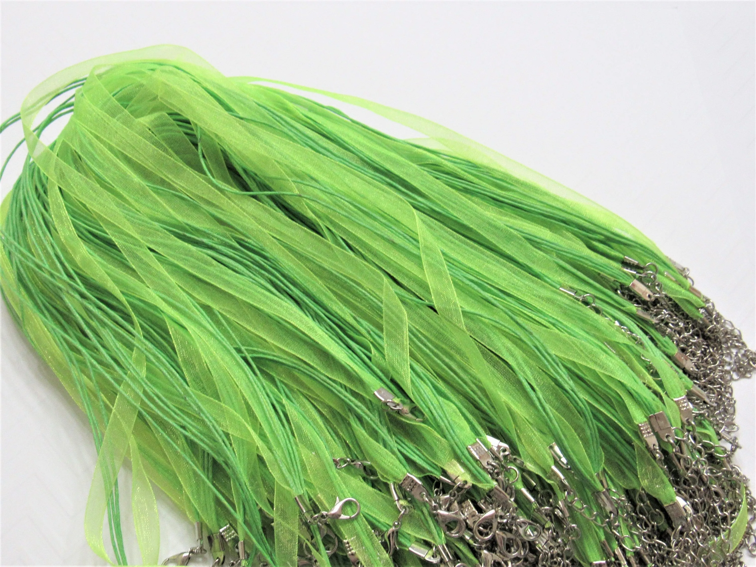 5Ct 1.99 Lime 17 in. Organza Ribbon and Cord Necklaces, Bottlecap Supply, Pendant Necklace, Jewelry Supply, Organza Necklace