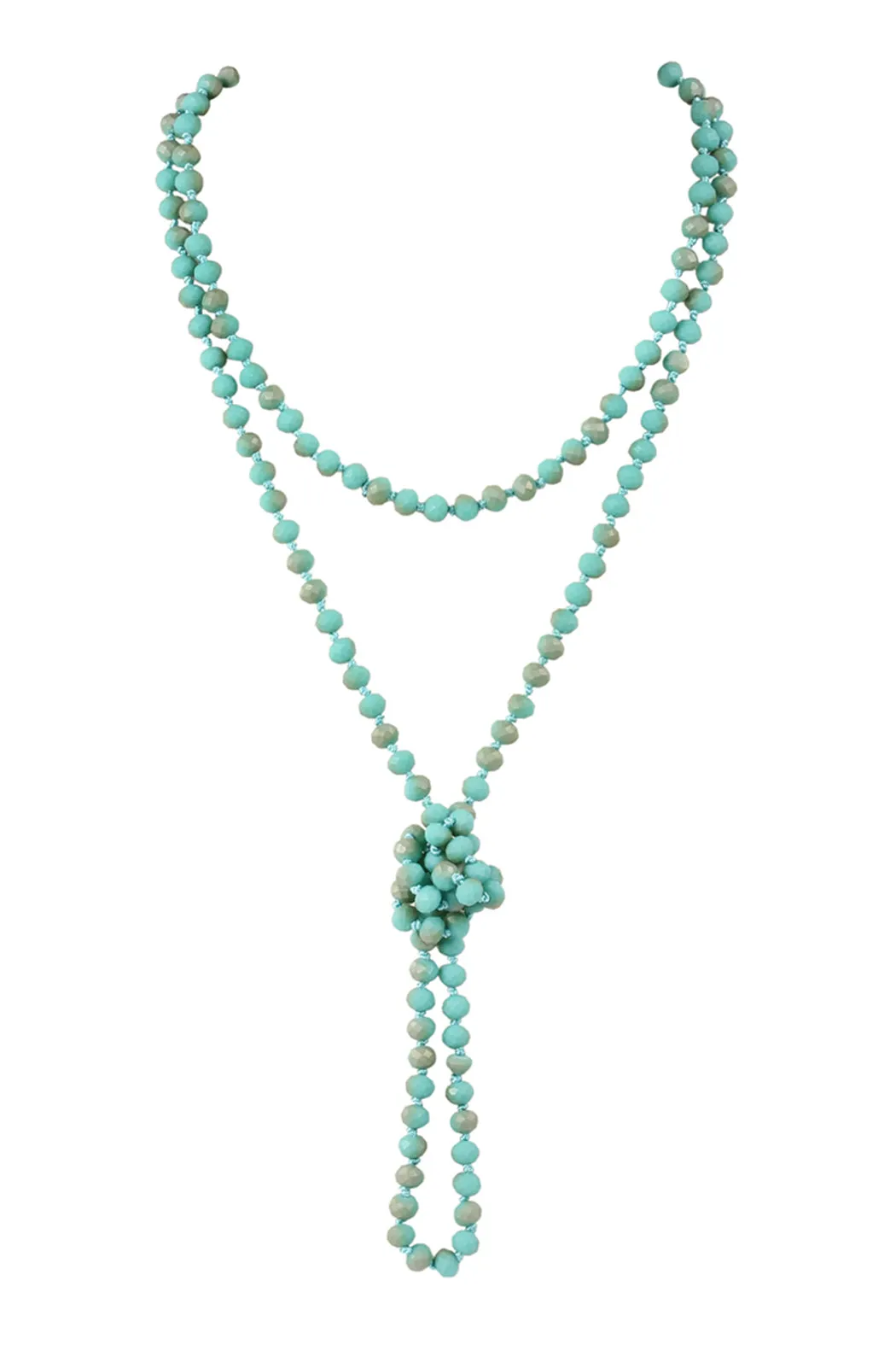 60" LONG KNOTTED GLASS BEADS NECKLACE